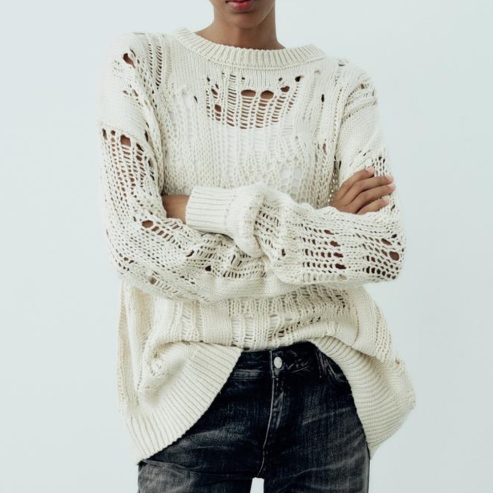 Zara oversized open knit ecru sweater